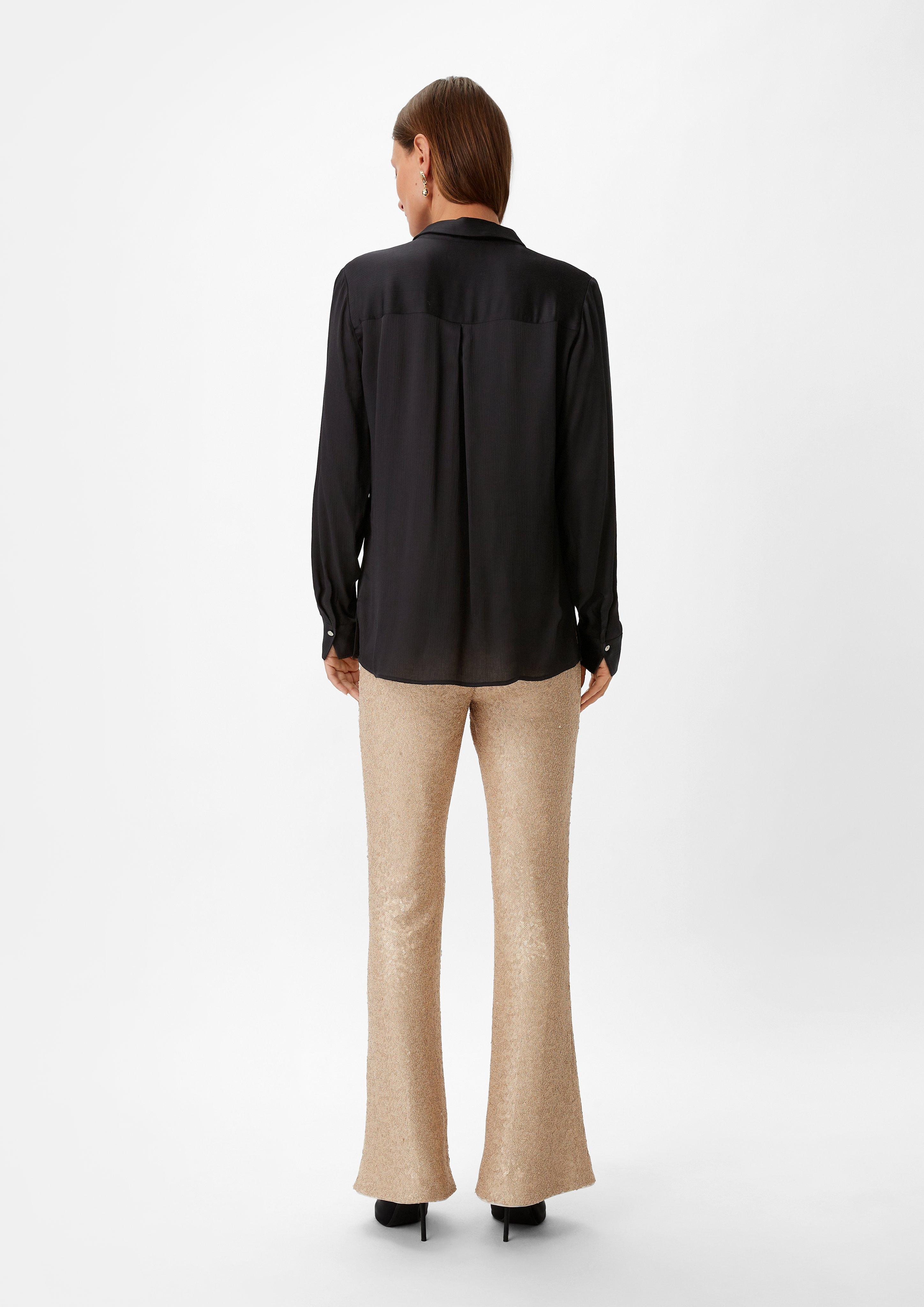 Satin-Bluse mit Crinkle-Struktur - schwarz