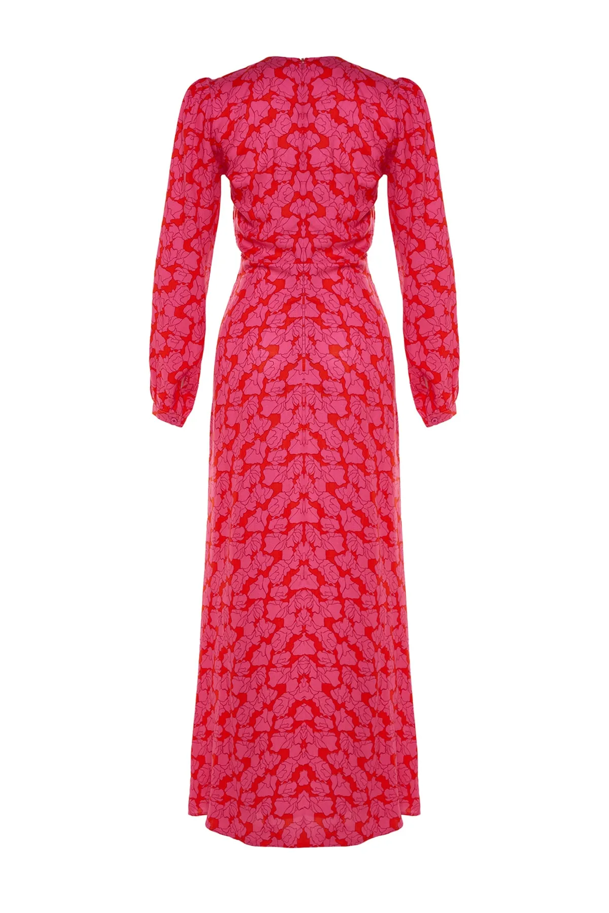 Trendyol Modest  Fuchsiafarbenes gewebtes Kleid mit Blumenmuster und Nähten an der Taille TCTSS22EB00105
