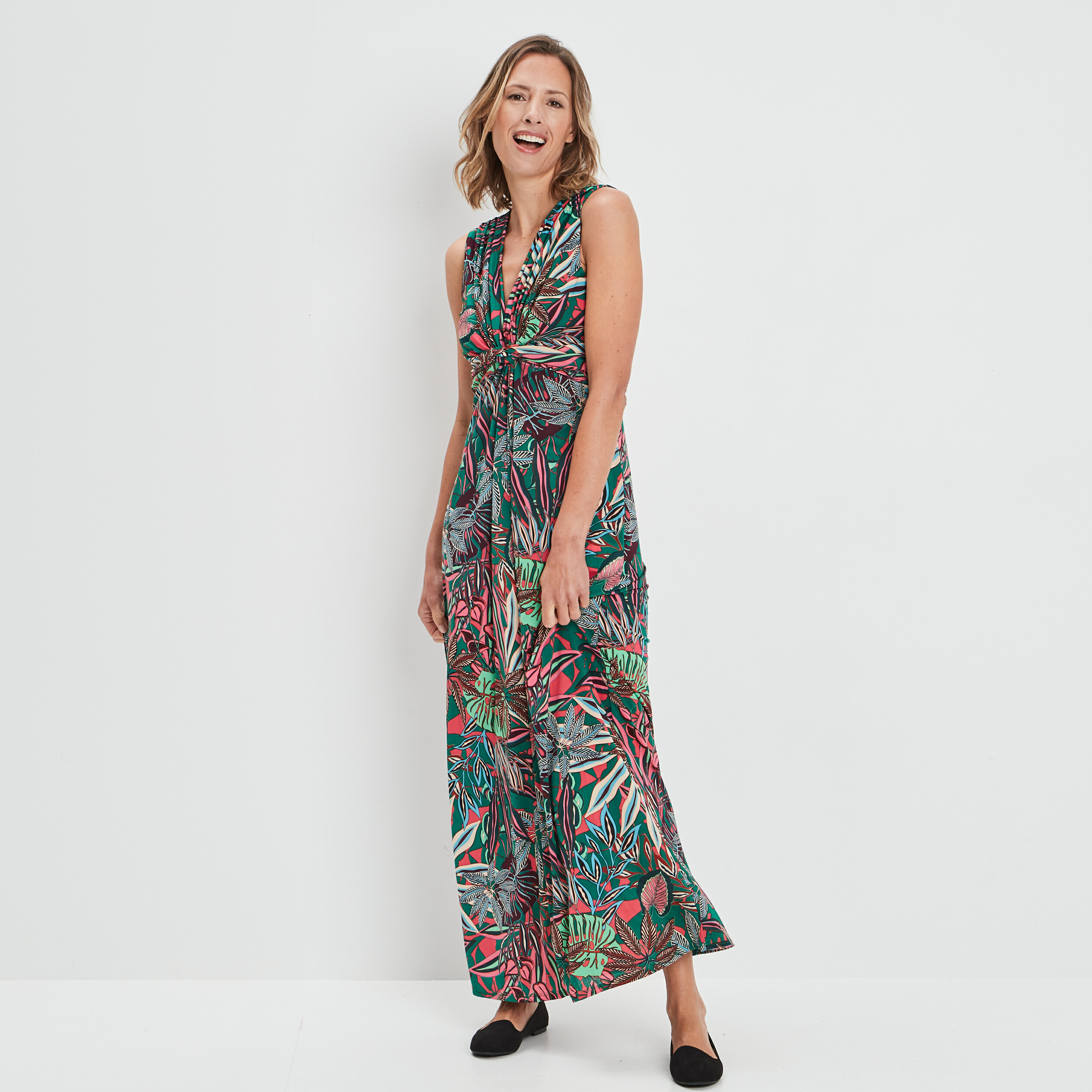 Robe longue droite vert femme | La Halle