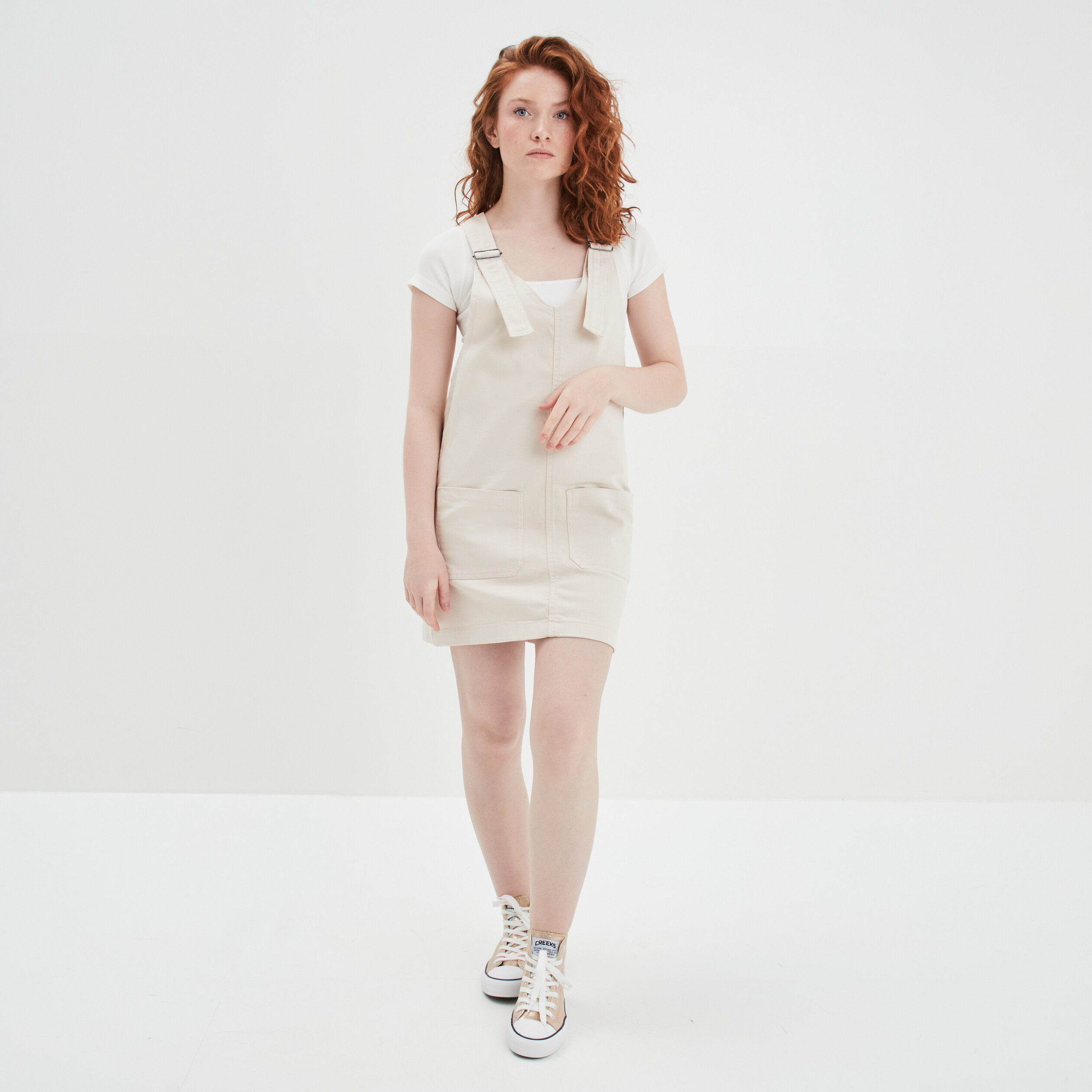 Robe salopette courte en jean Liberto sable femme | La Halle