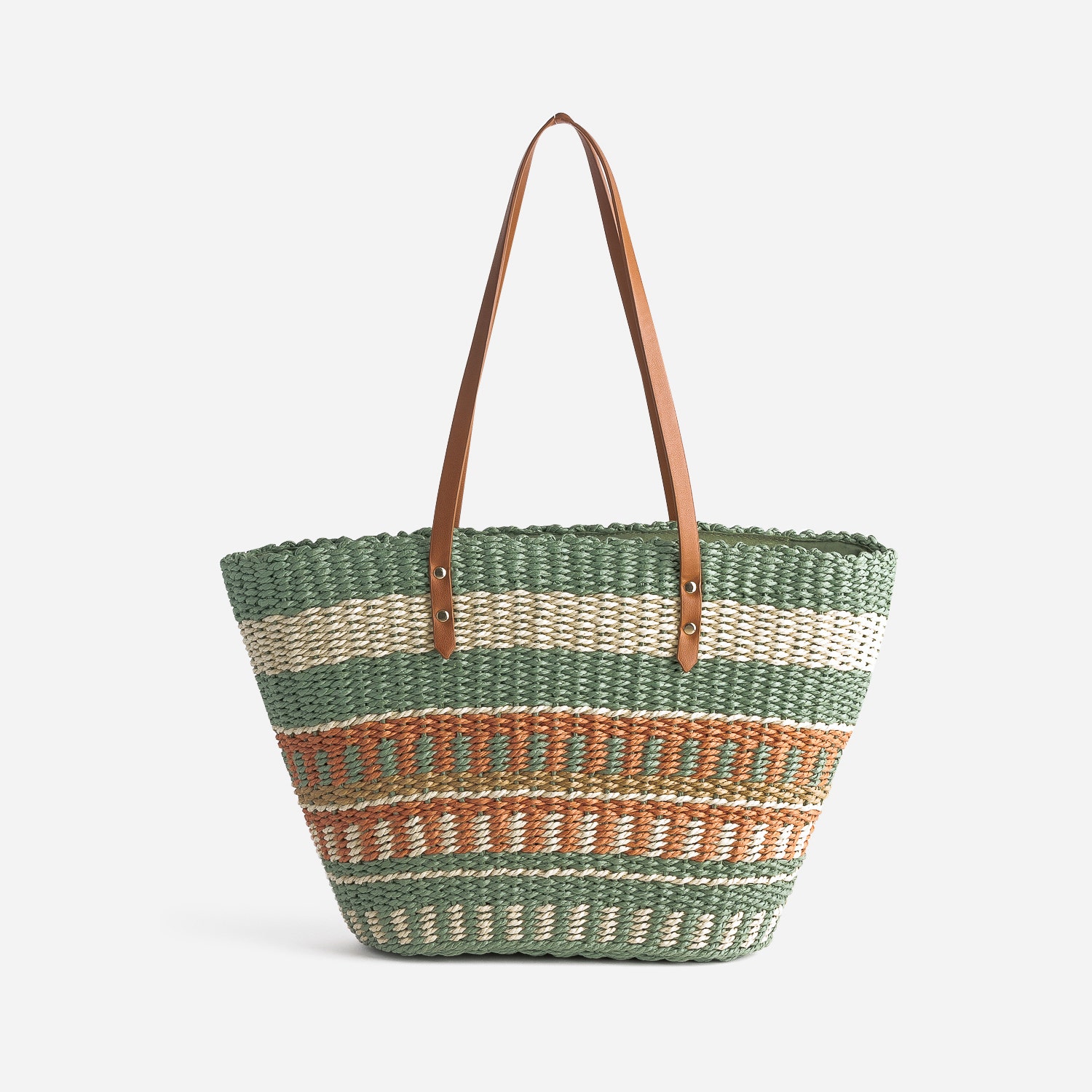 Panier kaki, écru, terracotta, beige tressé