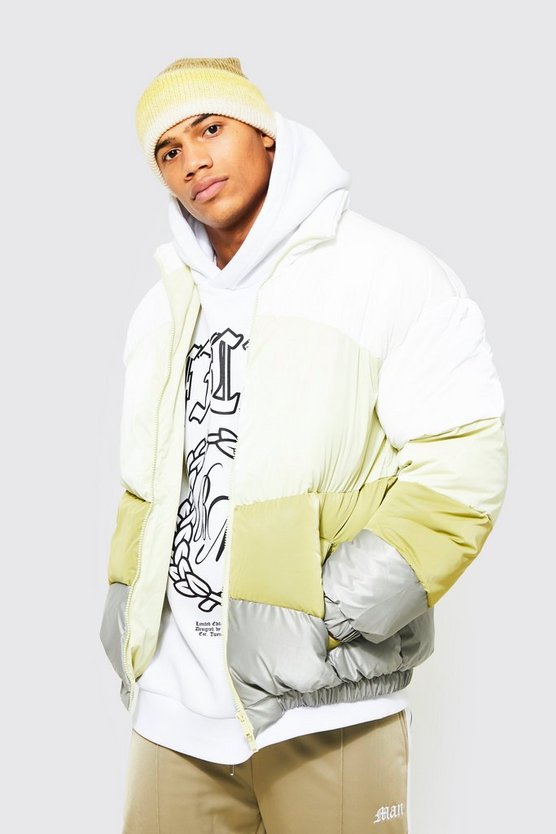 Oversize Colorblock Steppjacke mit Trichterkragen