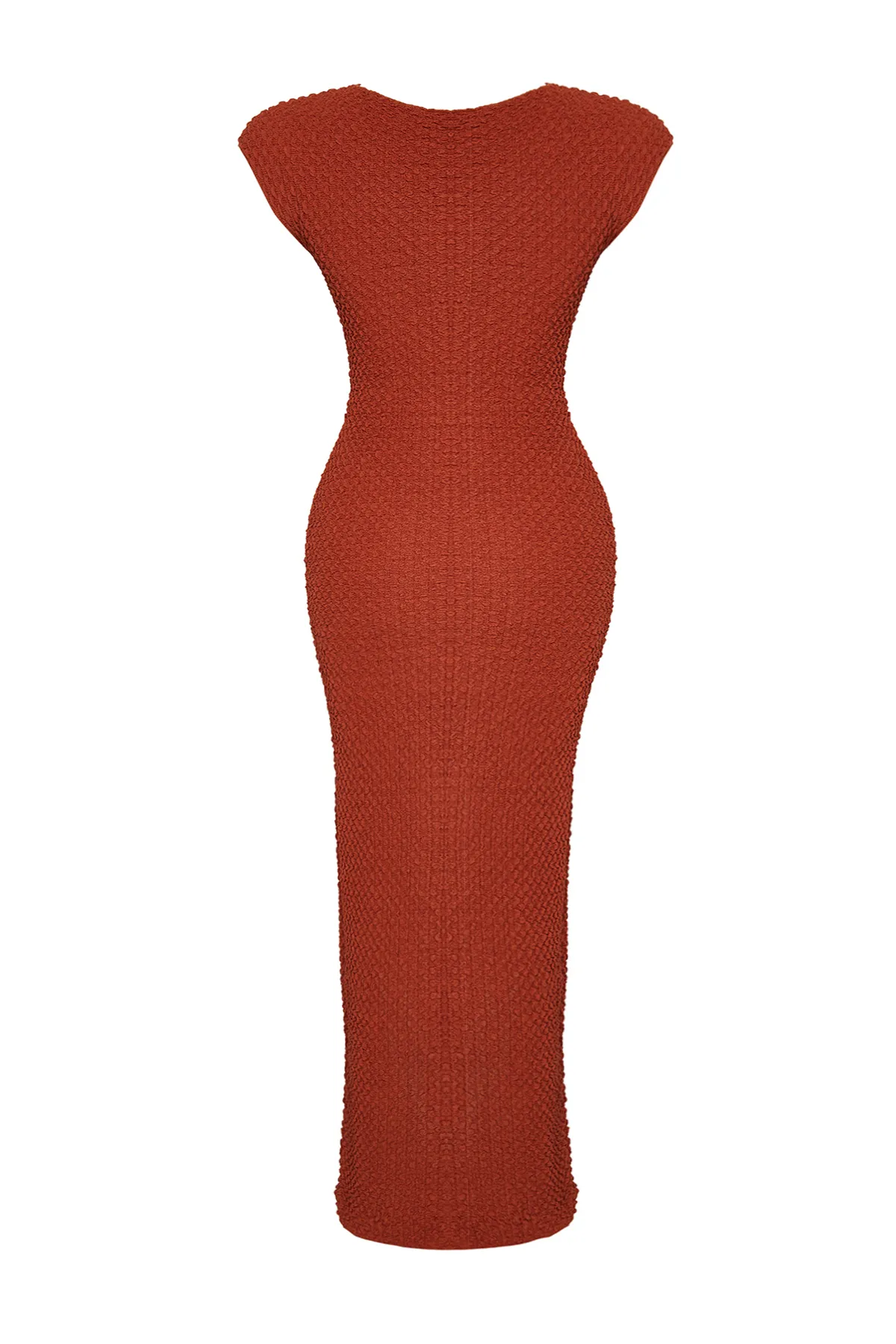 Trendyol Collection  Figurbetontes, figurbetontes Midi-Bleistiftkleid aus dehnbarem Strick mit Mondärmeln aus Stoff mit Fliesenstruktur TWOSS24EL00103