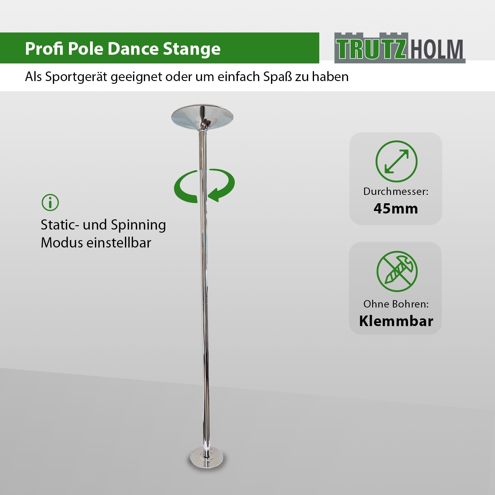 TRUTZHOLM Trainingsstation Pole Dance Stange Tanzstange Profi 45mm GoGo Tabledance Static + Spinn
