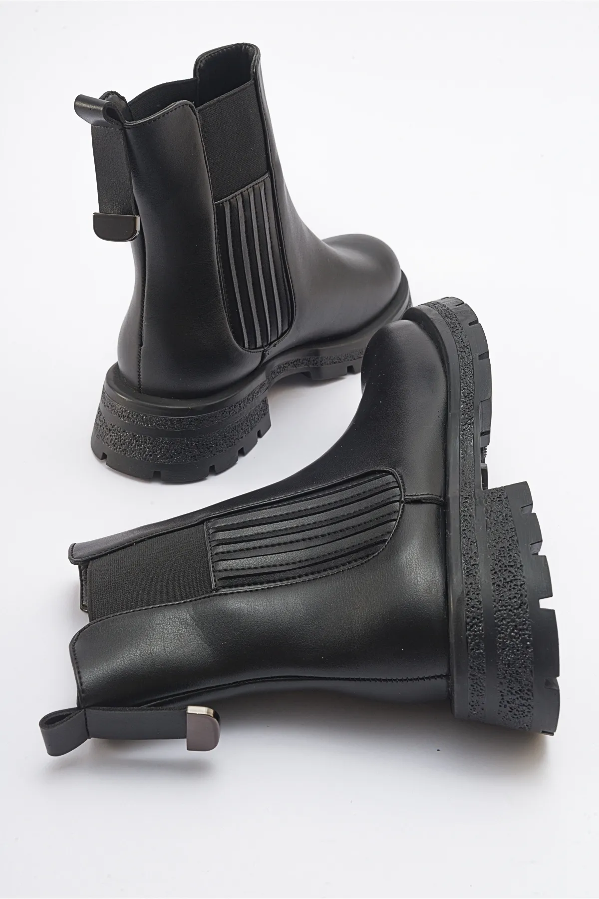 LuviShoes  DENIS Black Skin Elastic Damen-Chelsea-Stiefel