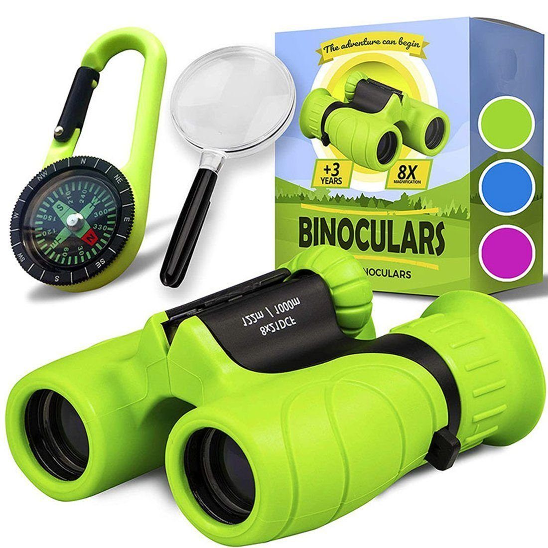 SOTOR Fernglas für Kinder, Set mit Lupe & Kompass grün - Perfektes Spielzeug Binocular (für kleine Jungen und Mädchen, Mädchen Geschenk für Kleinkind)