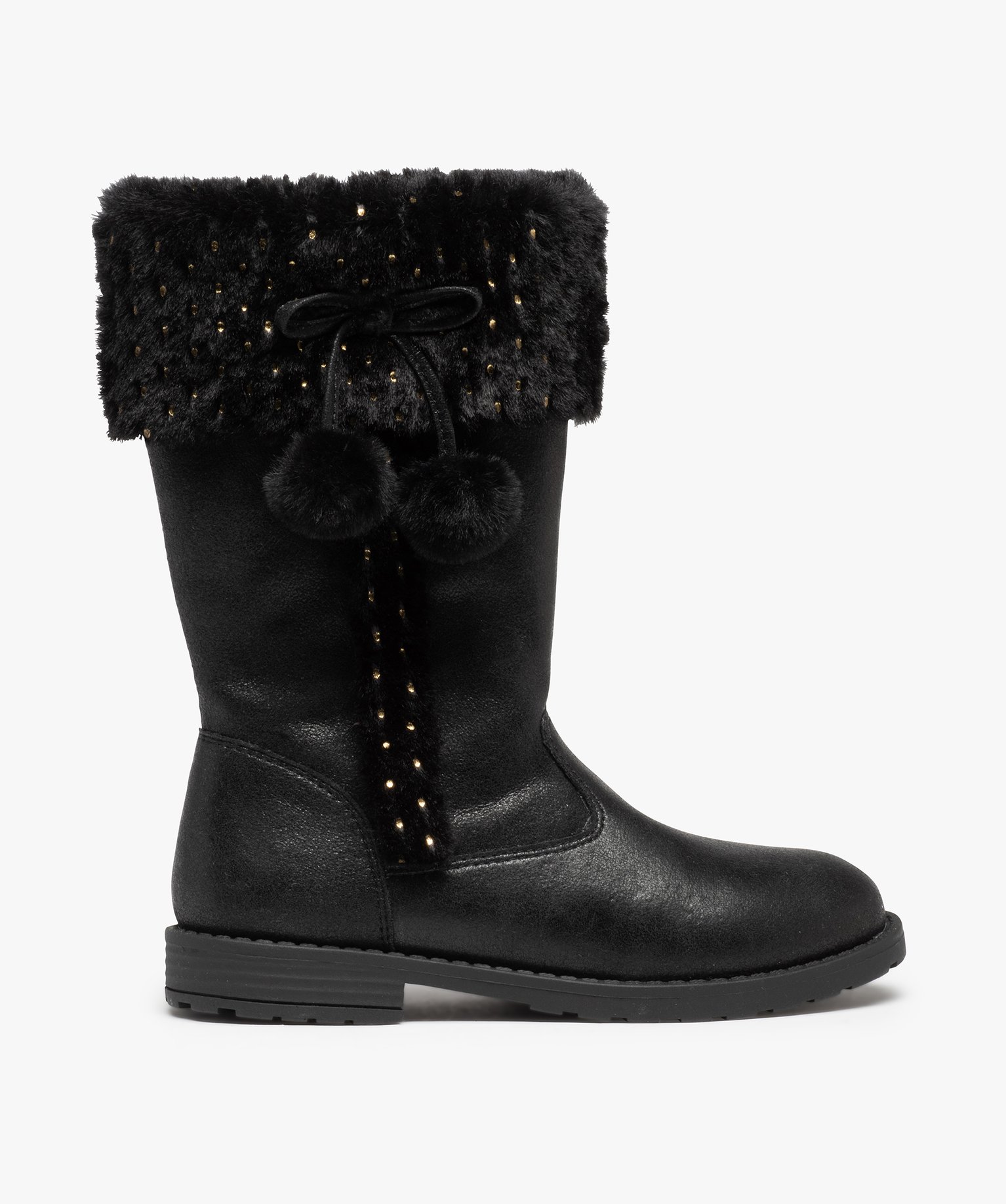 Bottes fourrées fille unies détails à pois brillants noir | GEMO