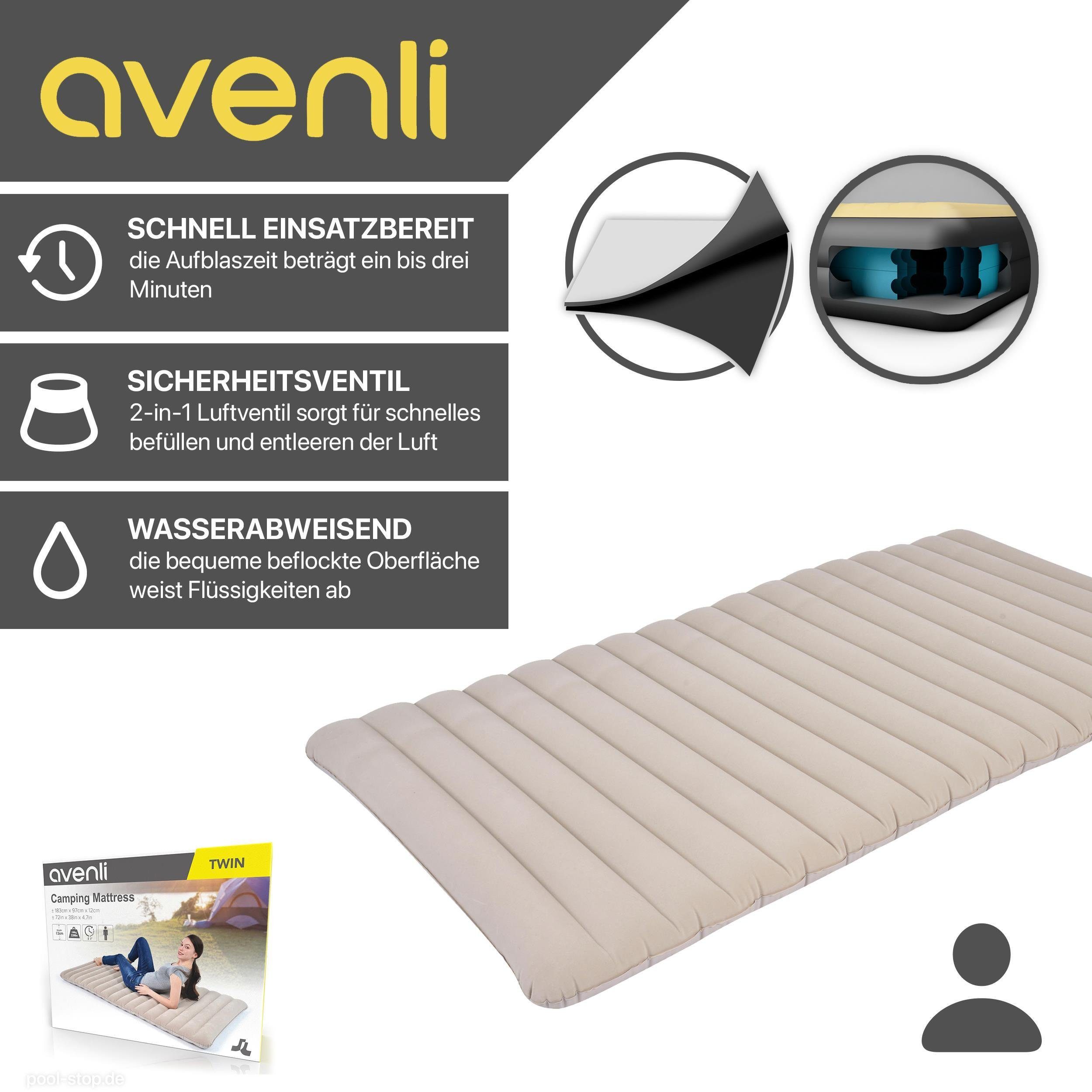 Avenli Luftbett Campingbett aufblasbar, (Luftmatratze für 1 Person), beflockte Oberfläche