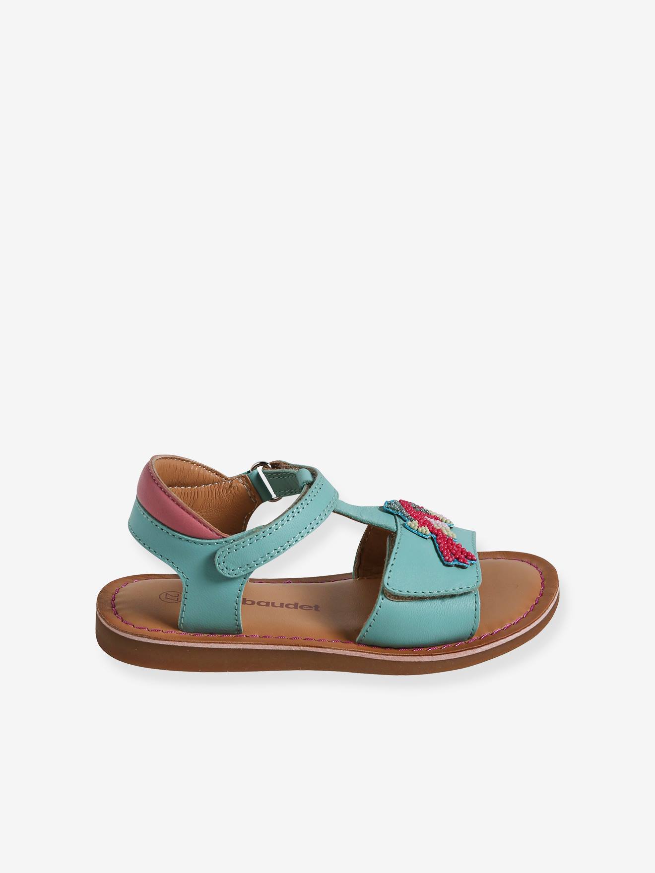 Vertbaudet Mädchen Klett-Sandalen mit Perlen - türkis