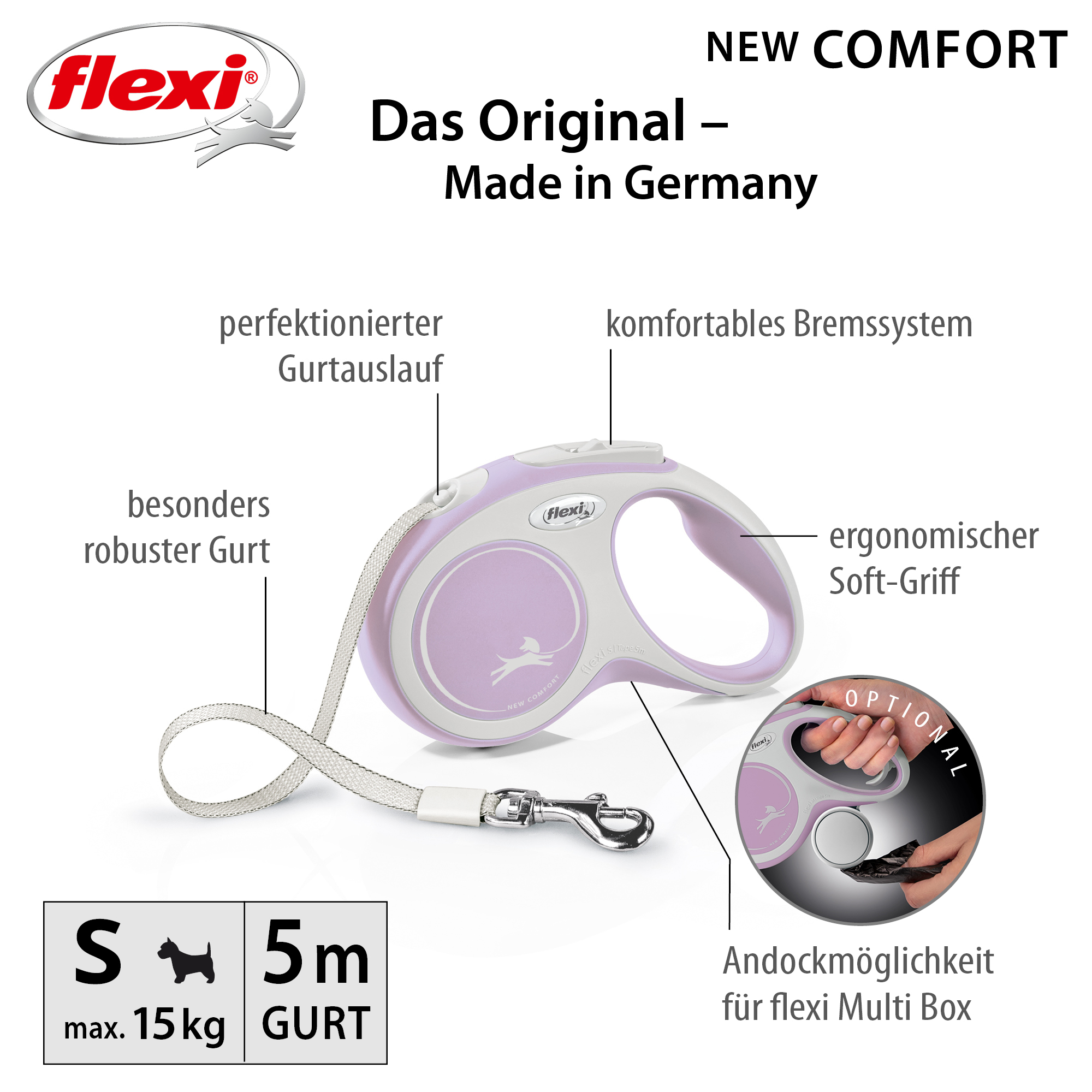 Flexi Hundeleinen Flexi New Comfort Gurt rosa S, 5 m, 15 kg