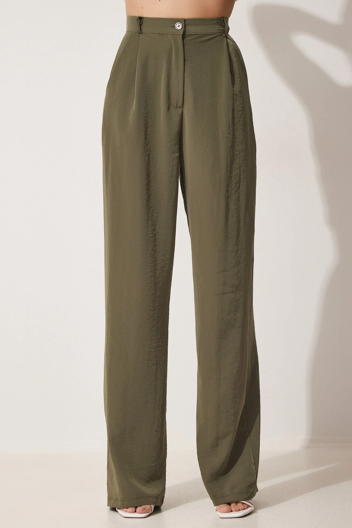 Happiness İstanbul  Khaki Flowy Ayrobin Palazzo-Hose für Damen RV00112