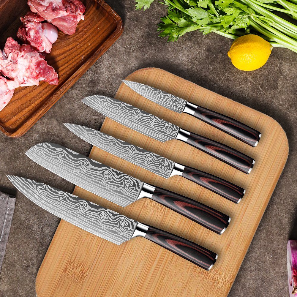 MDHAND Messer-Set Professionelles Küchenmesser (Set, 5-tlg), 7CR17 Edelstahl - Rostfrei
