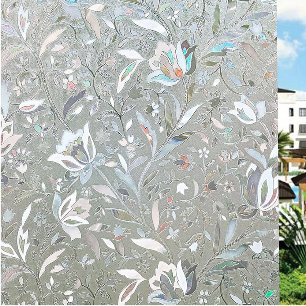 Fensterfolie 3D Fensterfolie Sichtschutz Folie Fenster Selbstklebend, Haiaveng, Texturiert, für Badezimmer Schlafzimmer Küche (Tulip)