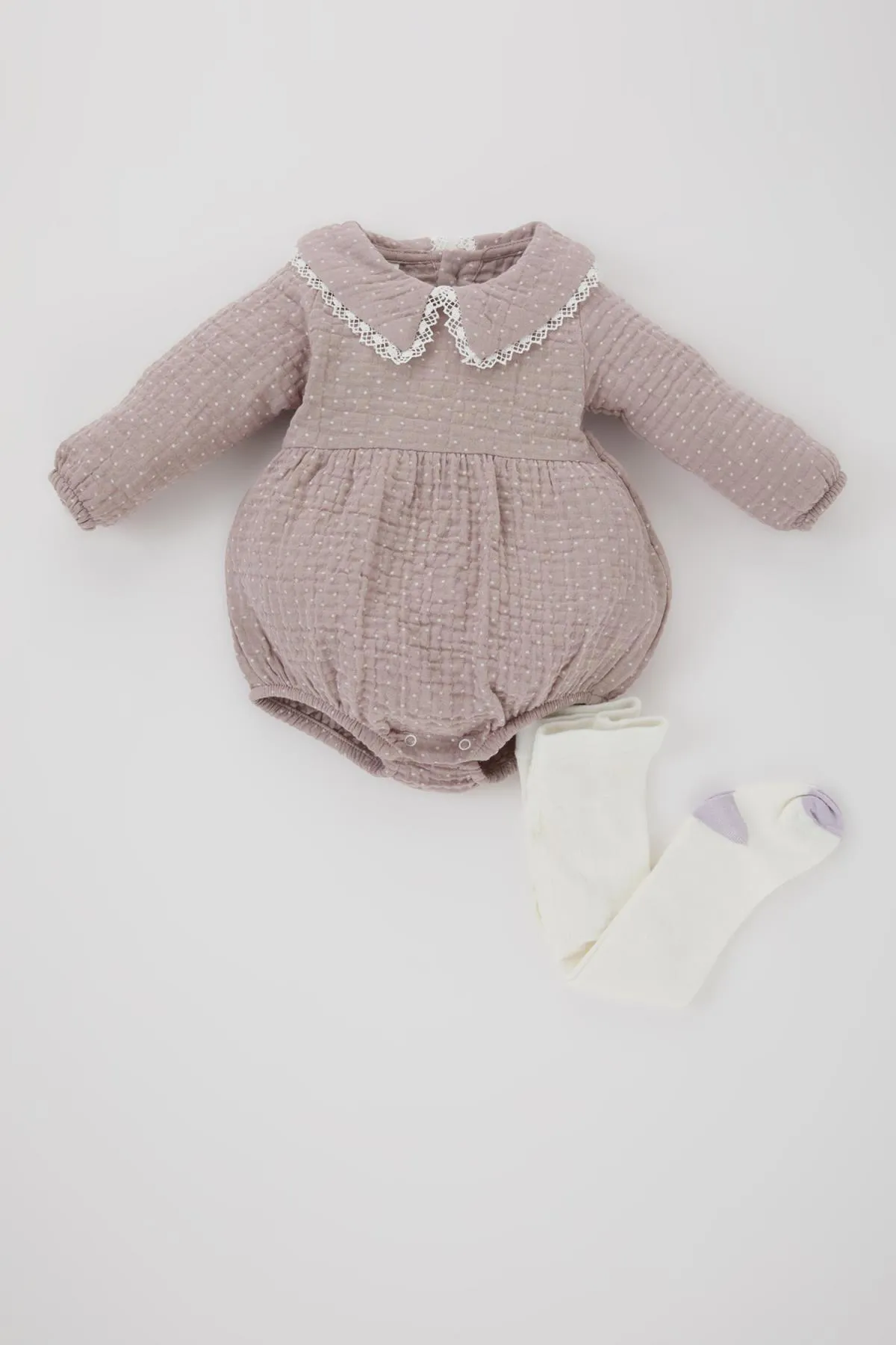 DeFacto  Gepunkteter Musselin-Overall mit Strumpfhosen für Neugeborene im 2er-Set für Babys