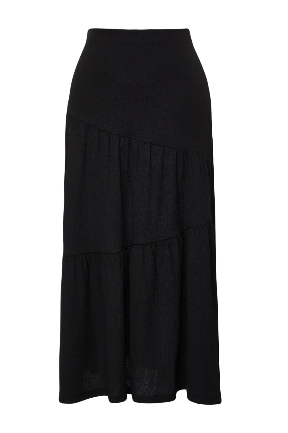 Trendyol Collection  Schwarzer, gewickelter Maxi-Plissee-Stretch-Strickrock TWOSS24ET00090