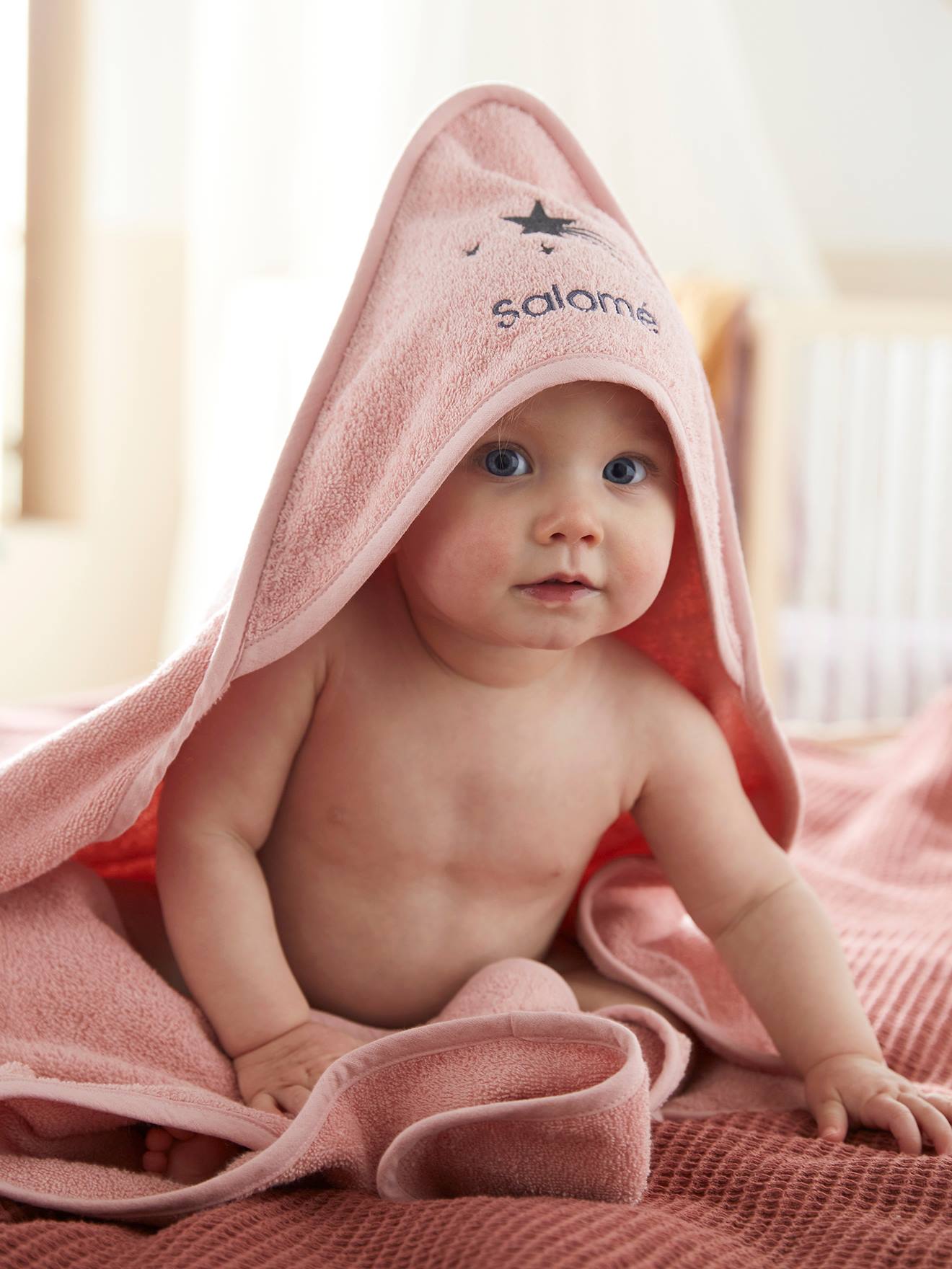 Cape de bain personnalisable + gant de toilette bleu moyen