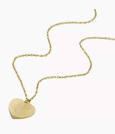 Fossil Kette Harlow Linear Texture Anhänger Heart Edelstahl goldfarben