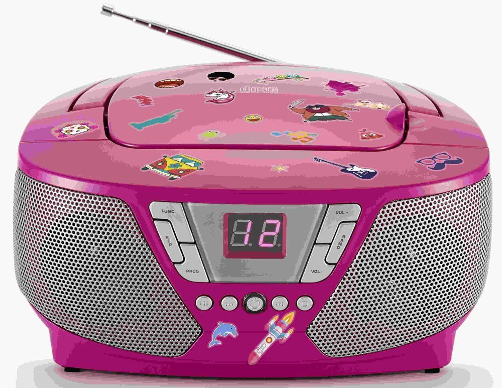 BigBen tragbarer CD60 Kids pink FM Radio AUX-IN 400 Sticker AU364460 CD-Player