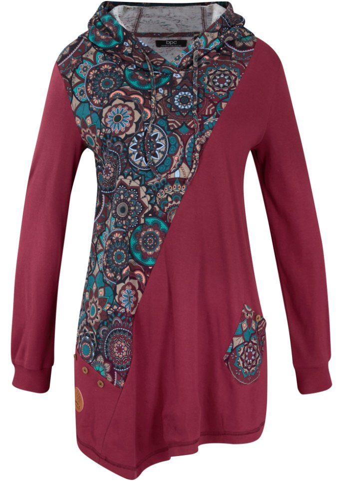 Kapuzenshirt mit Zipfelsaum und Patchwork-Optik, langarm