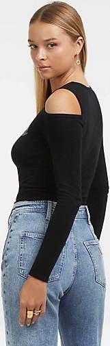 GUESS Damen Strickpullover LS COLD SHLDR GUESS LOGO SWTR