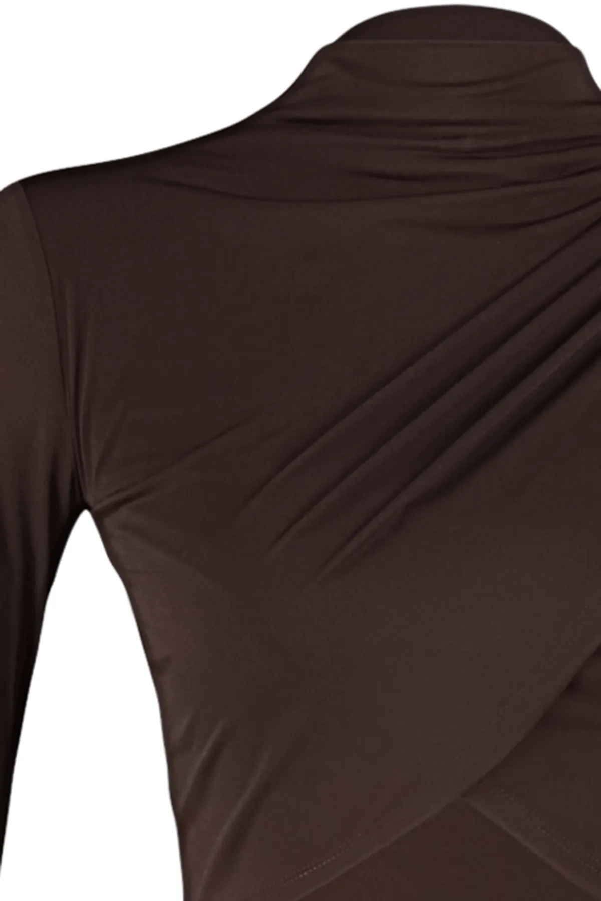 Trendyol Collection  Dunkelbraune drapierte Crop-Bluse mit hohem Kragen TWOAW24BZ00164