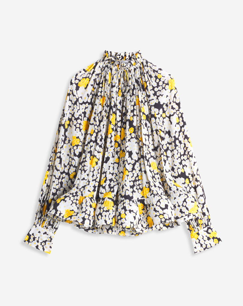 BLOUSE MANCHES LONGUES EN CHARMEUSE IMPRIMÉE