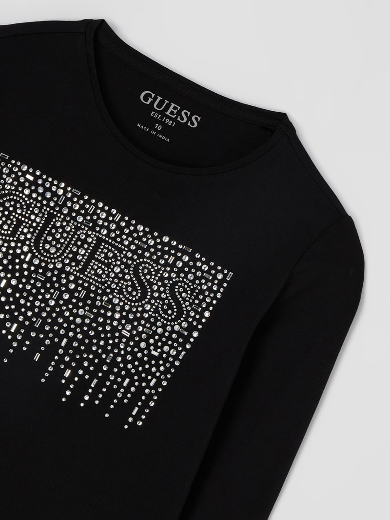 Longsleeve mit Strassstein-Logo in schwarz