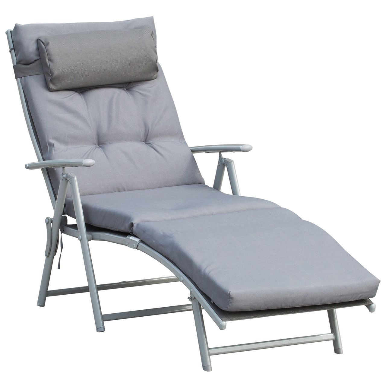 Outsunny Sonnenliege mit Kissen 7-stufig verstellbare Rückenlehne 137 x 63,5 x 100,5 cm grau