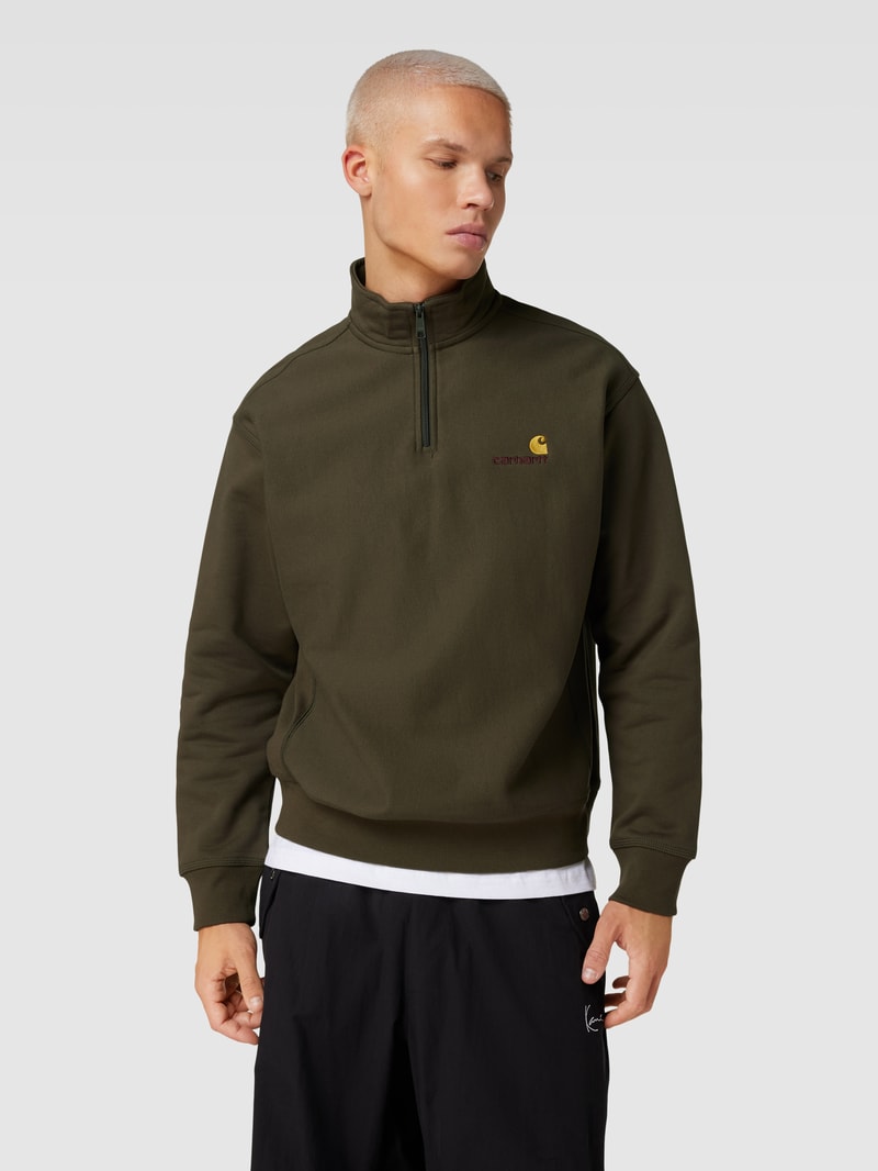 Sweatshirt mit Troyer-Kragen Modell 'AMERICAN SCRIPT' in dunkelgrün
