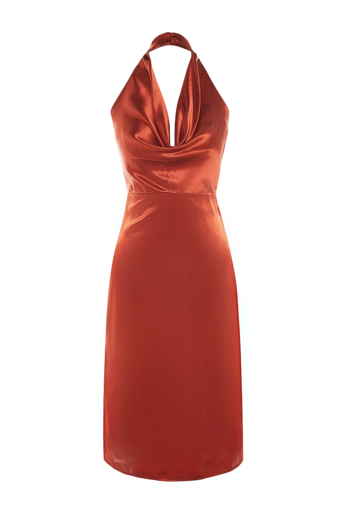 Trendyol Collection  Elegantes Abendkleid aus gewebtem Zimt-Satin TPRSS23EL00008