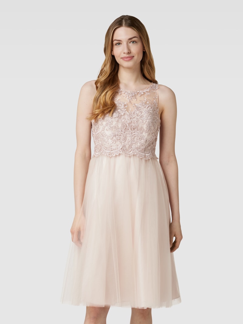 Cocktailkleid mit Zierbesatz in sand