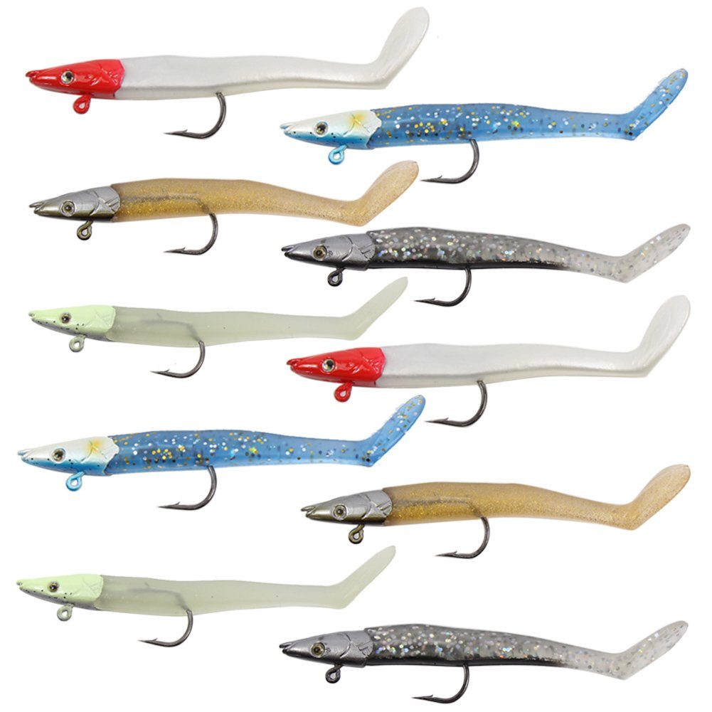 Croch Wurmhaken QT01, (10-St), 10 x Gummifisch Set 11cm 18.5g