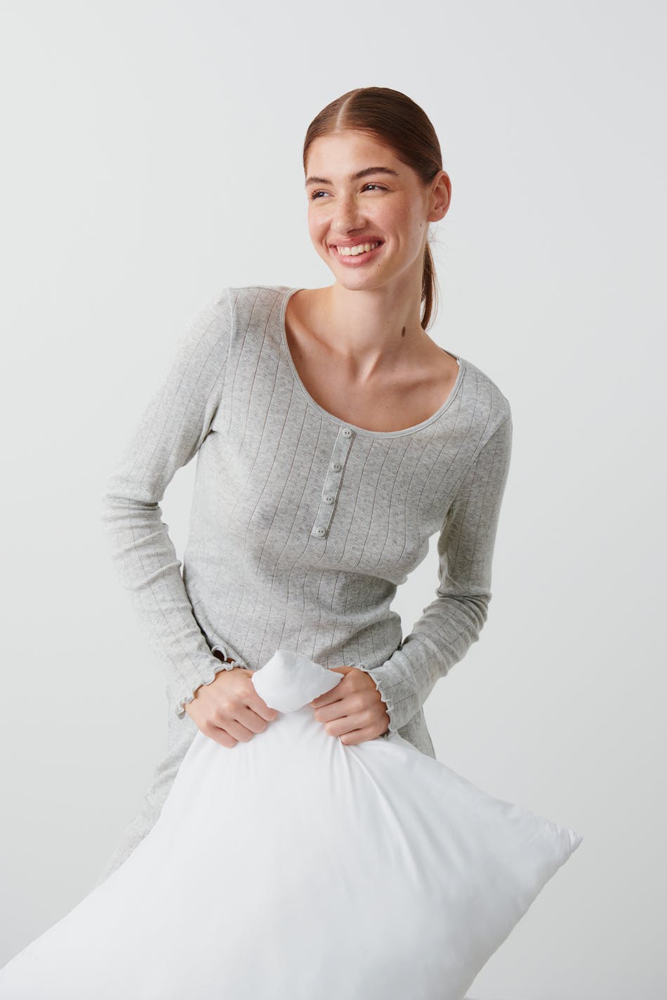 Pointelle long sleeve top