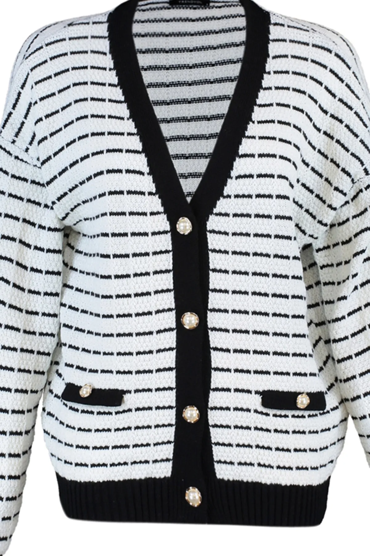 Trendyol Collection  Schwarz gestreifter Strick-Cardigan TWOAW23HI00261