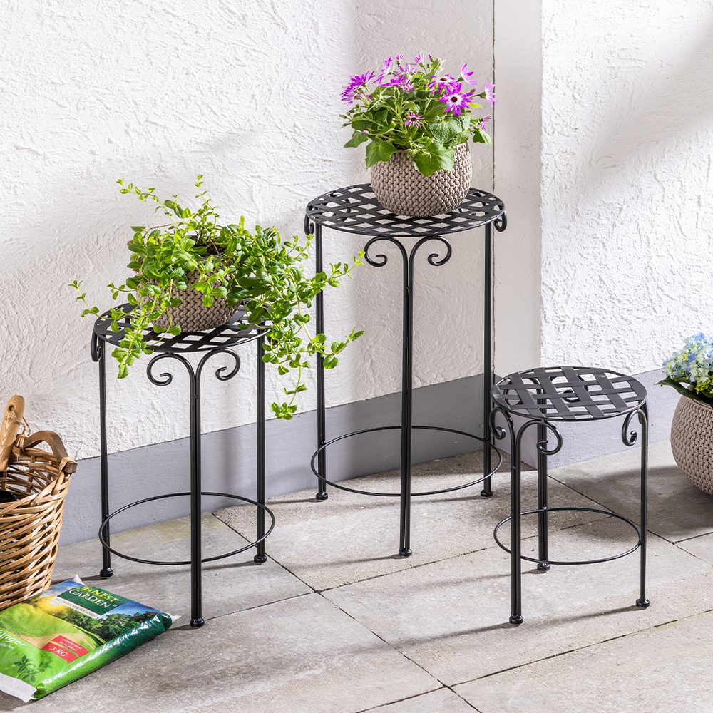 HC Garten & Freizeit Blumenständer 3er Set aus Metall Pflanzenständer Set schwarz