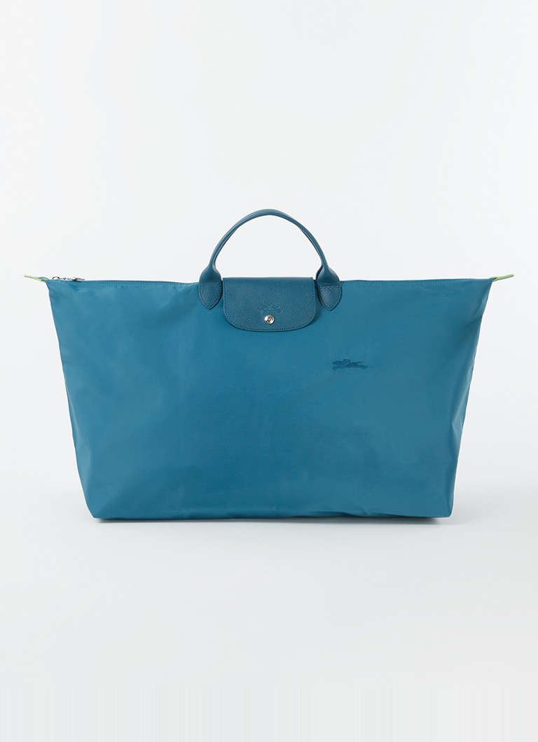 Geantă de umăr Longchamp Le Pliage verde, mărimea M, cu detalii din piele.