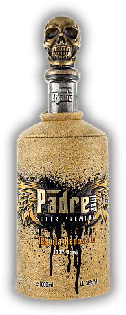 Padre Azul Reposado 1,0 Liter Padre Azul Reposado 1,0 Liter Die besondere Flasche mit dem Totenkopf-Stöpsel wird in Handarbeit hergestellt und ist so außergewöhnlich wie sein Inhalt. 1	 Liter - Vol 38%