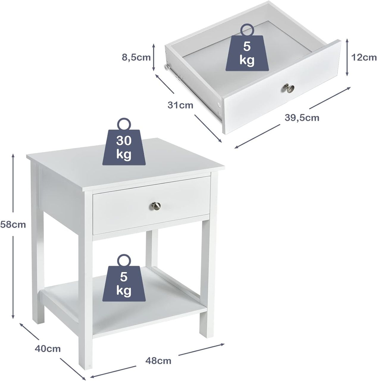 Costway Nachttisch mit Schublade, Beistelltisch 2 Ebene Holz