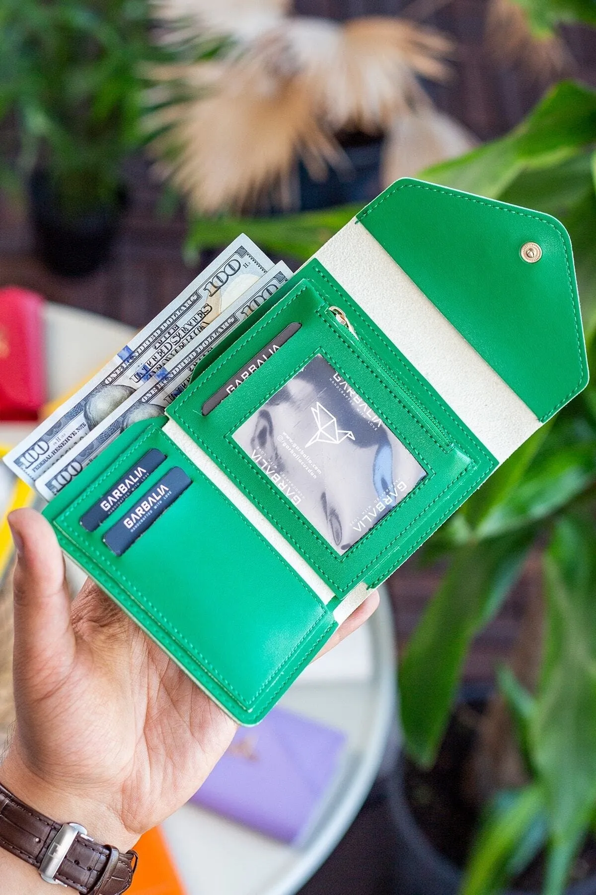 Garbalia  Columbia Mini-Damenbrieftasche aus veganem Leder in Grün mit Münzfach und losem Kartenhalter