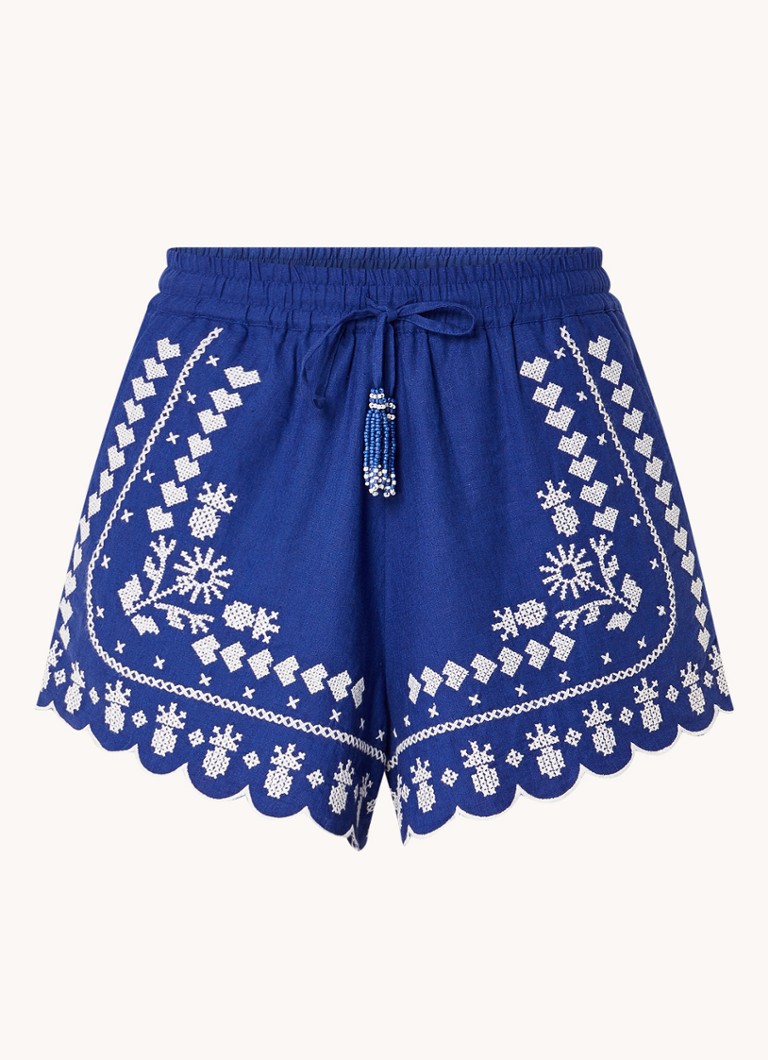Pantaloni scurți cu talie înaltă de la Farm Rio, croială dreaptă și broderie.