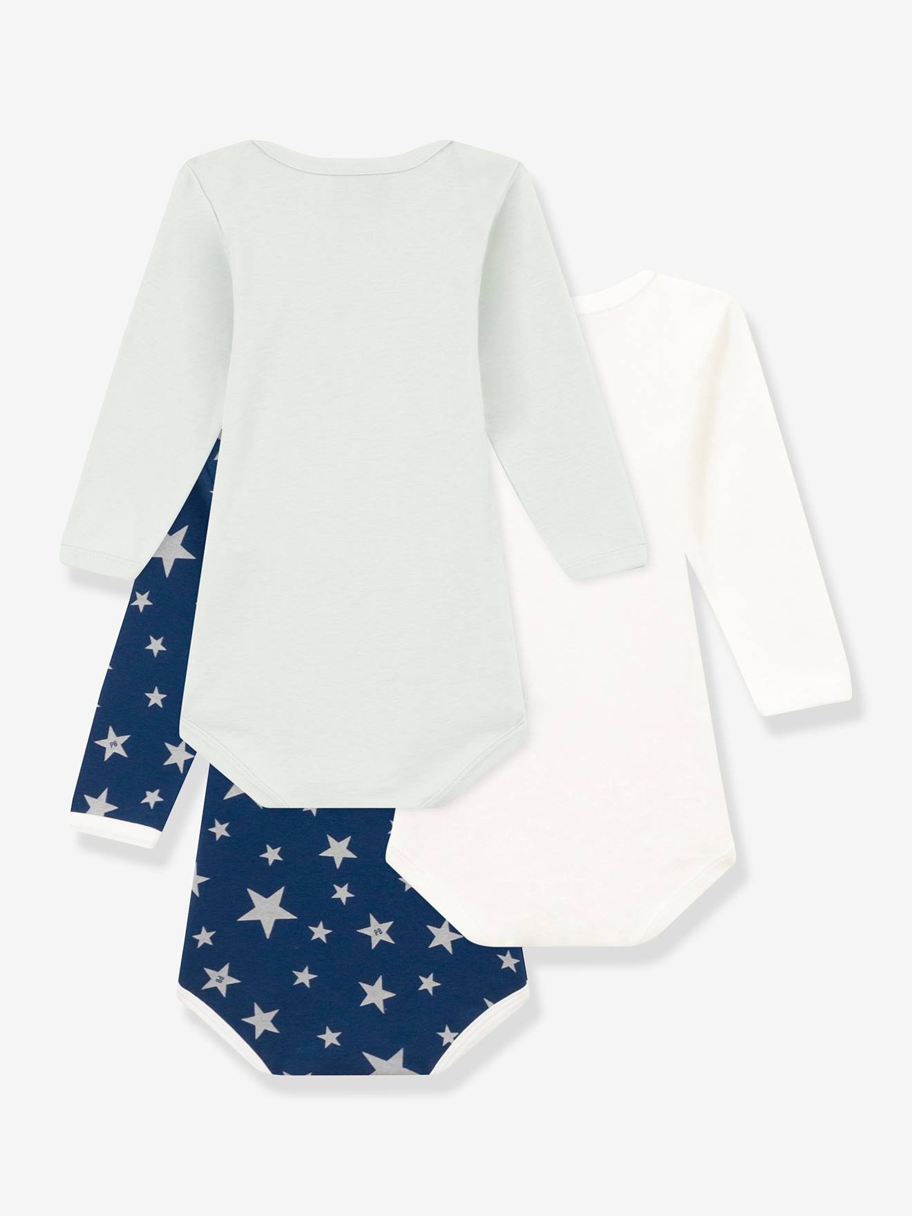 Petit Bateau 3er-Pack Baby Langarm-Bodys PETIT BATEAU, nachtleuchtende Sterne - weiß