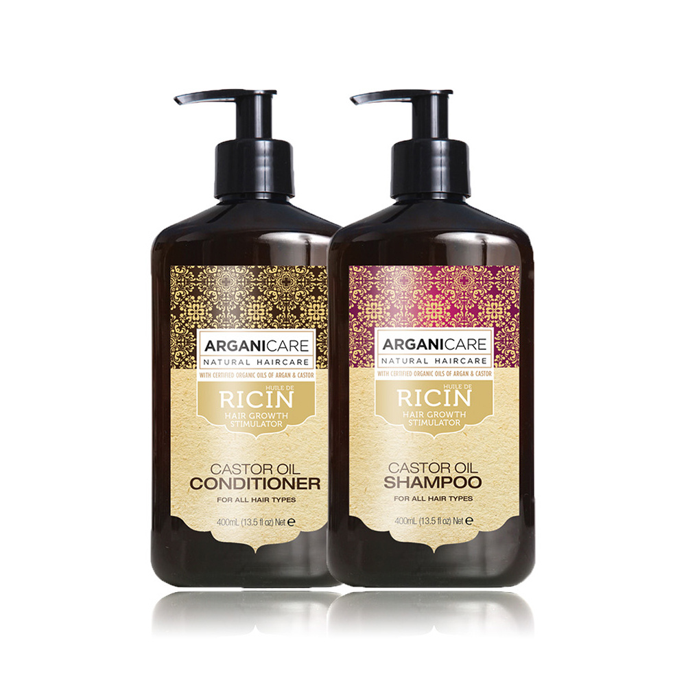 Arganicare Duo Accélérateur de croissance à l'huile  de Ricin tous types de cheveux Shampooing  et apr ès shampooing