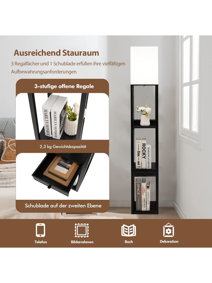 COSTWAY Stehleuchte Regal in Schwarz günstig kaufen 160 cm