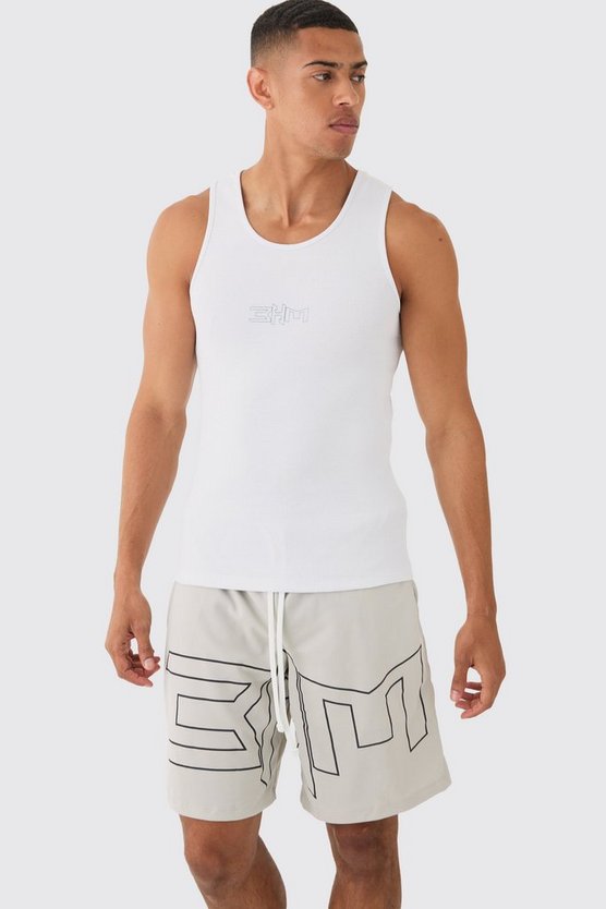 Geripptes Muscle-Fit Tanktop & Mesh Basketball-Set