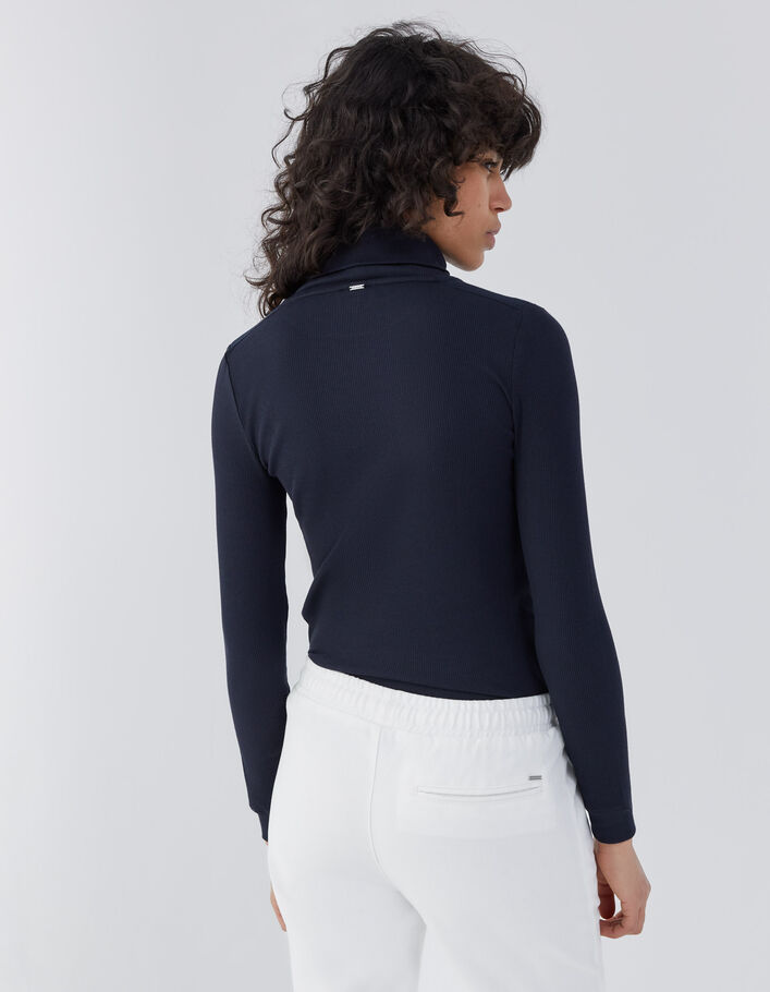 Tee-shirt col montant manches longues bleu marine femme