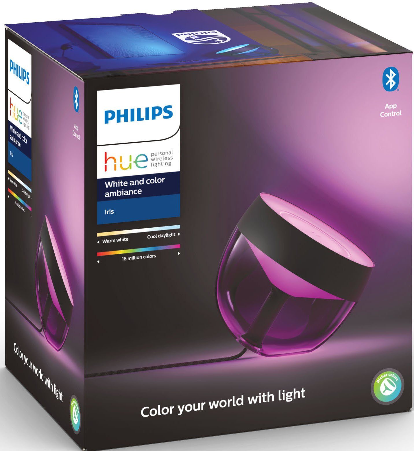 Philips Hue LED Tischleuchte Iris, LED fest integriert, Farbwechsler, Plug & Play-Lampe, Steuerung mit App oder Sprache, Hue Bridge