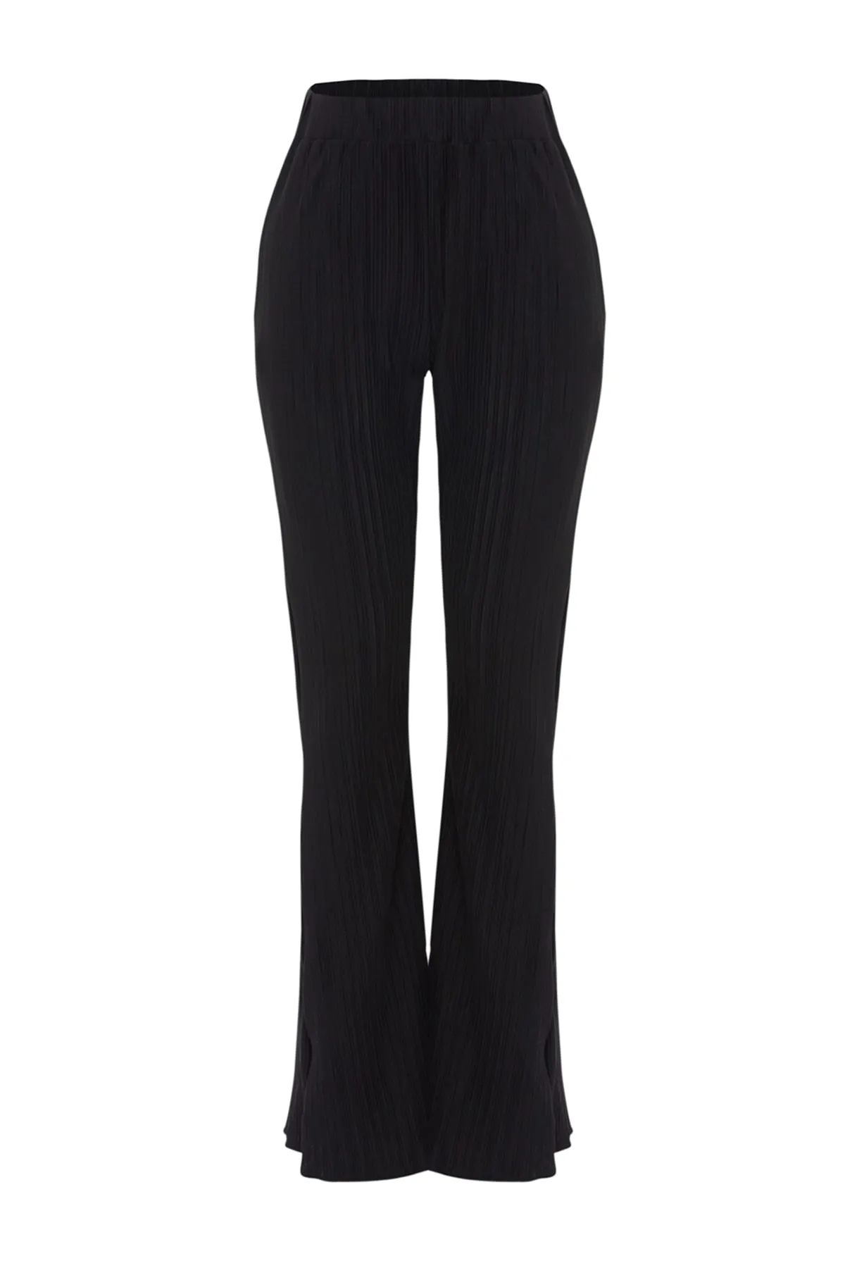 Trendyol Collection  Schwarze, plissierte Schlaghose/spanisches Bein, hohe elastische Taille, Strickhose TWOSS23PL00115