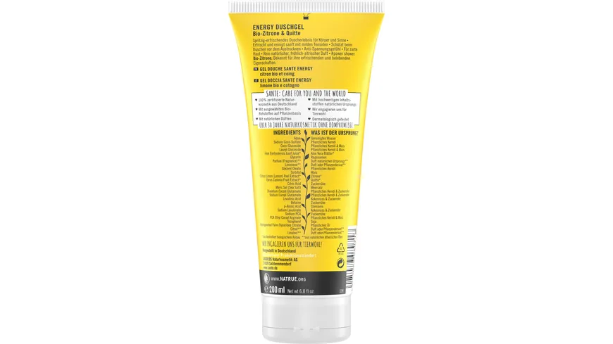 SANTE ENERGY Duschgel Bio-Zitrone & Quitte 200 ml
