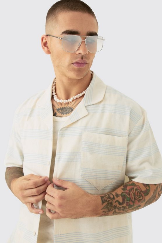 Boxy Short Sleeve Open Weave Shirt & Short Set