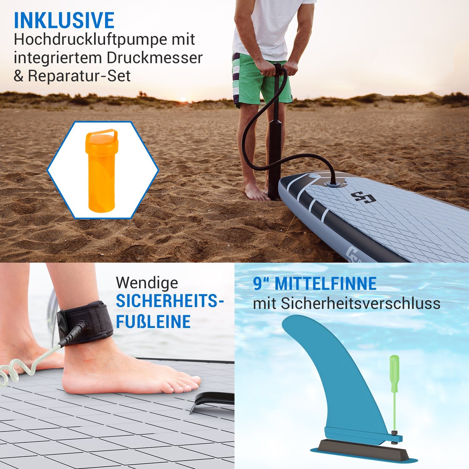Capital Sports Inflatable SUP-Board Lanikai Cruiser 9.8, Paddle Board, (Set), Stand Up Paddling Board Standup Paddle Board SUP Board Paddel Board